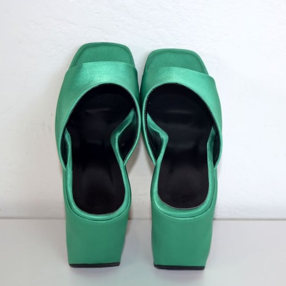 Emerald Satin Platform Wedge Sandal - Picture 11 of 14